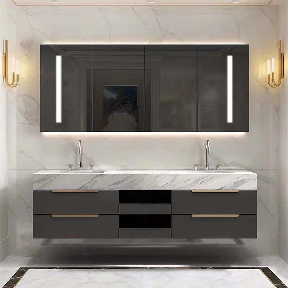 Fontana Modern Combo Vanity Set Double Sink With Mirror
