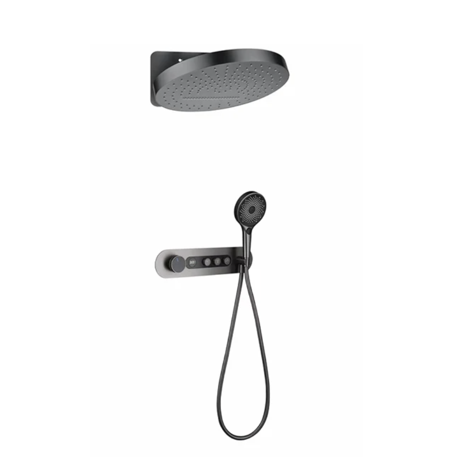 Fontana Gun Metal Gray Digital Shower Oasis With Temperature Display And Waterfall/Rainfall Combo