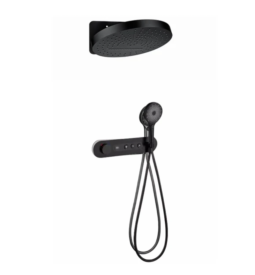 Fontana Matte Black Digital Shower Oasis With Temperature Display And Waterfall/Rainfall Combo