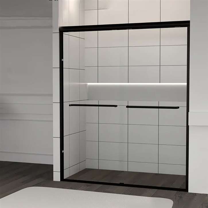 Fontana Matte Black Frame Sliding Door Tempered Glass In Hotel Bathroom