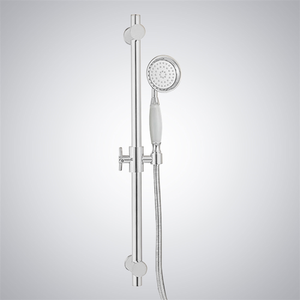Fontana Matte White Metal Sliding Shower Bar With Height Adjustment and Hose