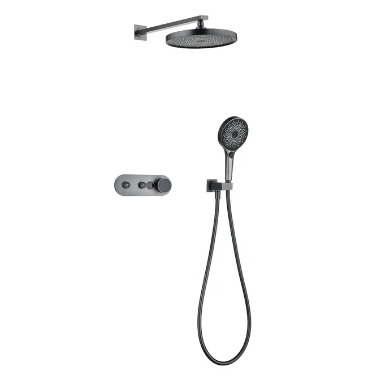 Fontana Horizon Obscur Gun Metal Gray Finish 2-Way Thermostatic Intelligent Digital Display With Hot And Cold Mixer Bathroom Shower Set