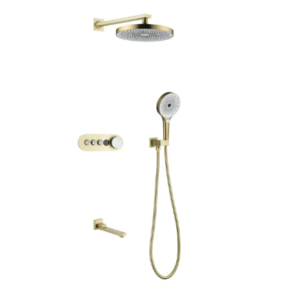 Fontana Horizon Obscur Brushed Gold Finish 3-Way Thermostatic Intelligent Digital Display With Hot And Cold Mixer Bathroom Shower Set