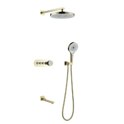 Fontana Horizon Obscur Polished Gold Finish 3-Way Thermostatic Intelligent Digital Display With Hot And Cold Mixer Bathroom Shower Set