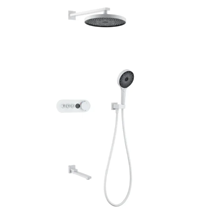 Fontana Horizon Obscur White Finish 3-Way Thermostatic Intelligent Digital Display With Hot And Cold Mixer Bathroom Shower Set