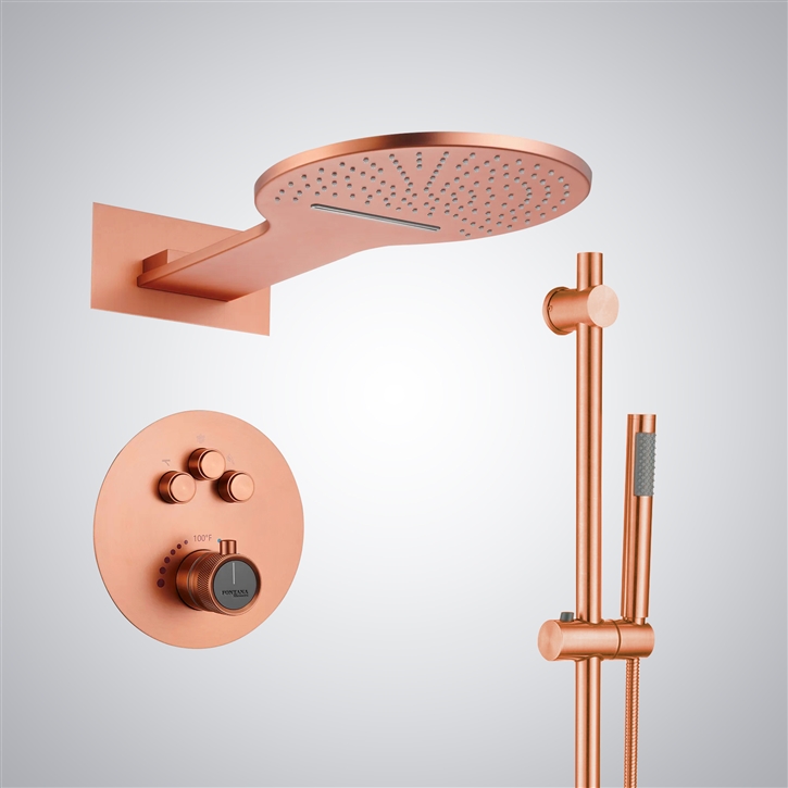 Fontana Rose Gold Valence Waterfall Shower Set