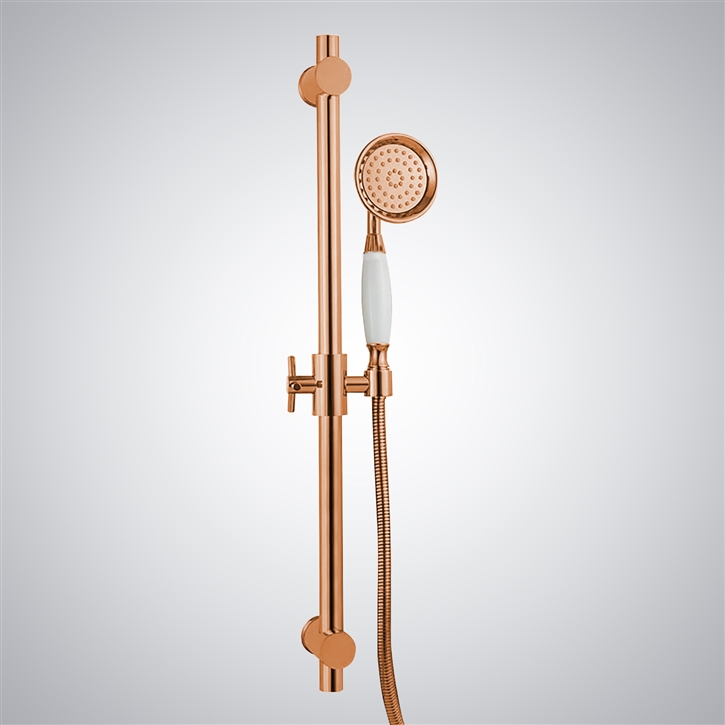 Fontana Rose Gold Metal Shower Sliding Bar with Height Adjustable Shower Head and Hose for Bathroom