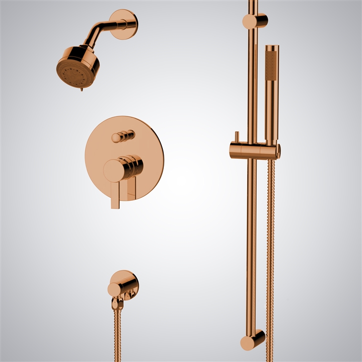 Fontana Rose Gold Wall-Mounted Shower Set with a Handheld Shower And a Hot and Cold Mixer Valve