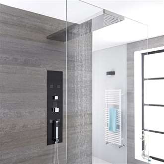 Fontana Luxurious Modern Concealed Thermostatic Waterfall Shower Panel with Hand Shower and Body Jets Luxurious Glass Concealed Thermostatic Waterfall Shower Panel with Hand Shower and Body Jets