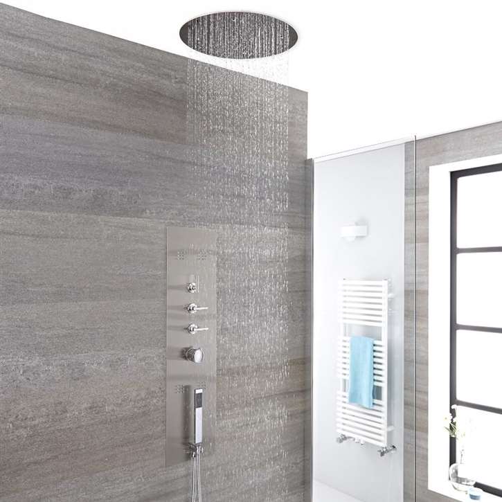 Fontana Luxurious Modern Concealed Thermostatic Waterfall Shower Panel with Hand Shower and Body Jets