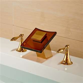 Gold Finish LED Color Changing Glass Spout Mixer Bathroom BIM Object Sink Faucet 