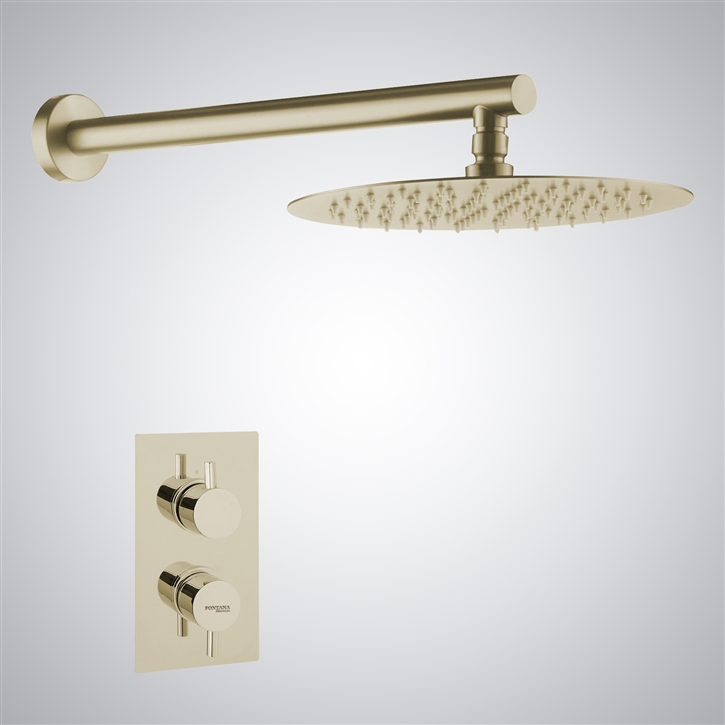 Fontana Round Shower Head with Dual Controls Thermostatic Valve in Champagne Finish