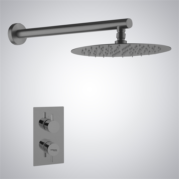 Fontana Gunmetal Gray Ultra-Thin Shower Head with Thermostatic Shower Mixer