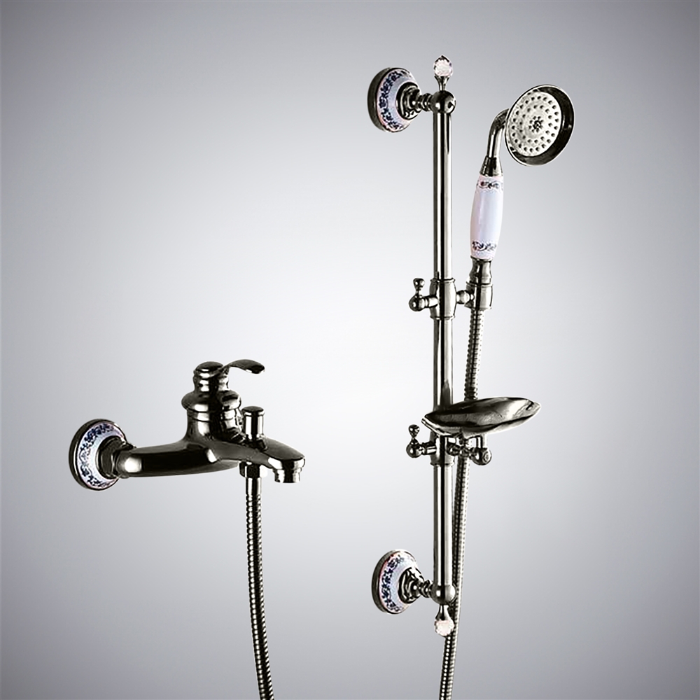 Fontana Sassari Wall Mount Shower Set With Soap Dish In Gun Metal Gray Finish