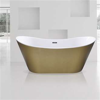 Fontana Lima Gold Freestanding Acrylic Bathtub with White Interior and Gold Exterior