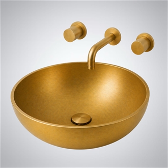 Fontana Cylindra Wall-Mount Faucet with Vessel Sink â€“ Brushed Gold