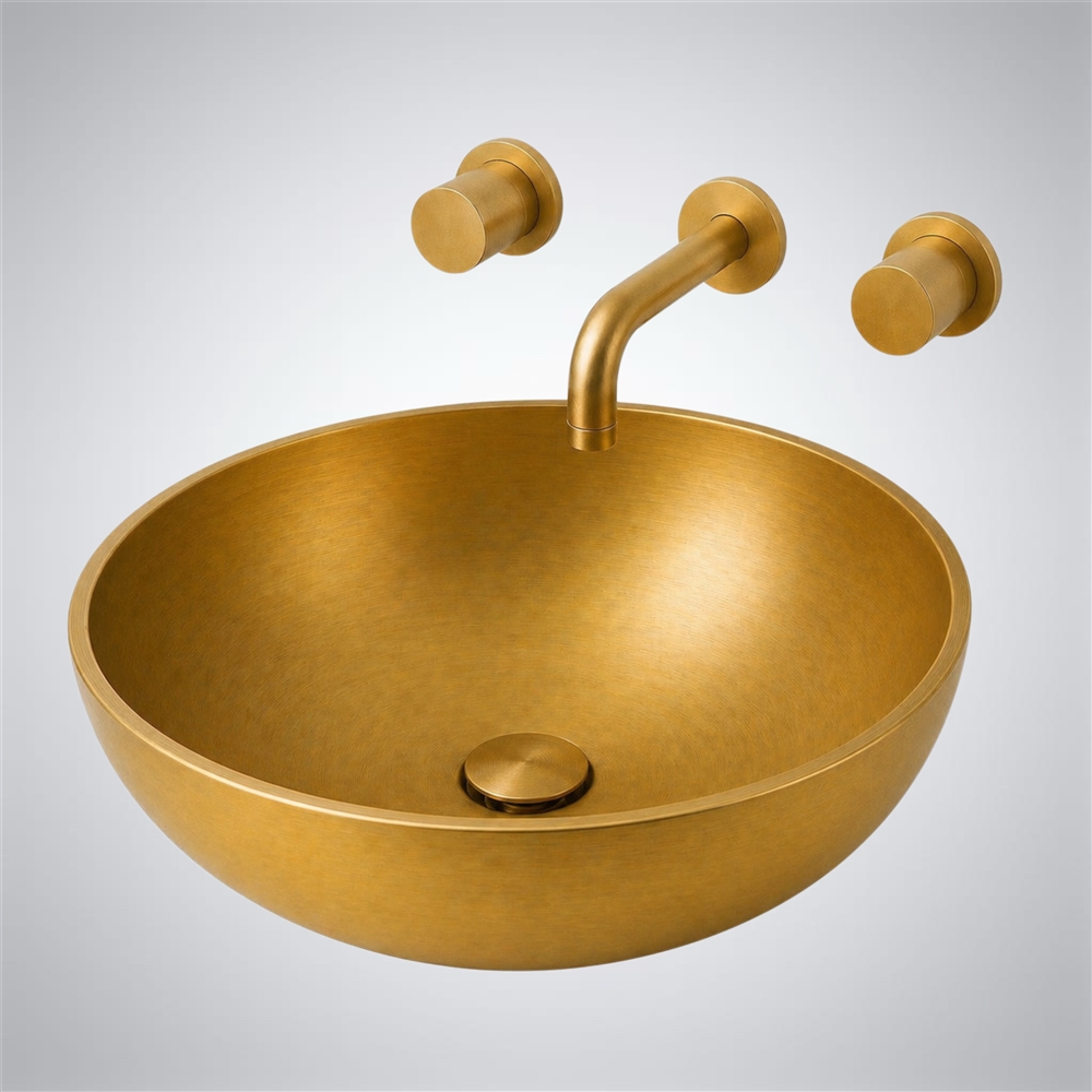 Fontana Cylindra Wall-Mount Faucet with Vessel Sink â€“ Brushed Gold