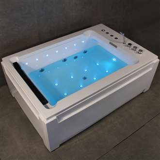 Verona Two Person Waterfall Freestanding Massage Bathtub with LED