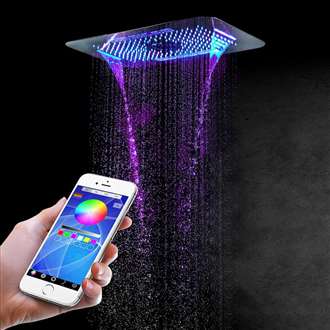 Delta Ceiling Mount Rainfall Waterfall Phone and Remote LED Light Control Showerhead