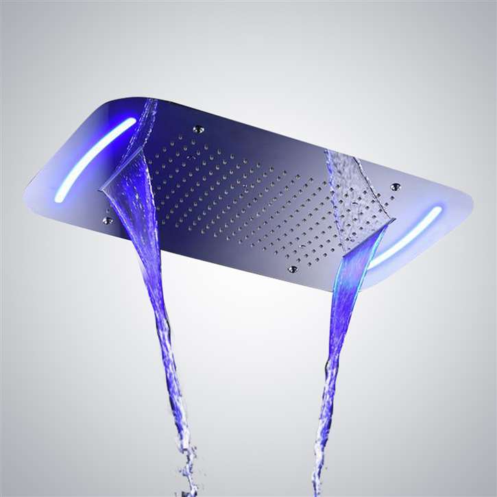 Rio Ceiling Mount Chrome Finish Remote Control LED Light Showerhead with Color-Changing Lights