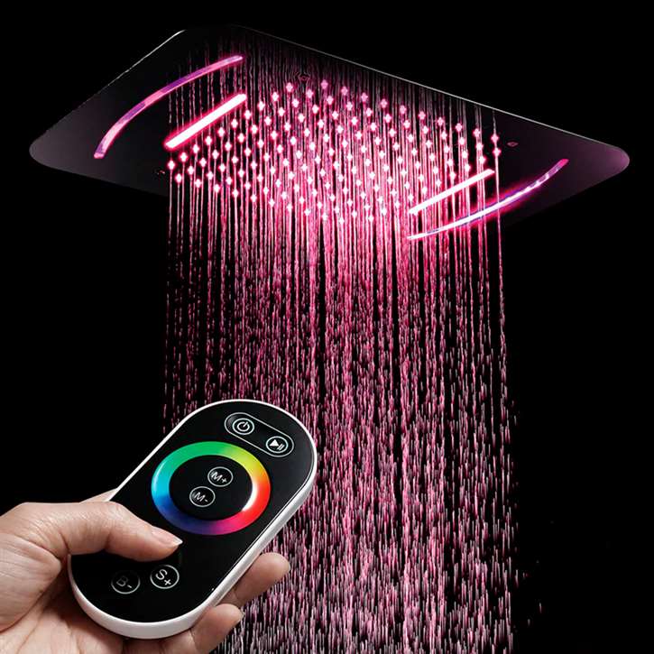Rio Ceiling Mount Chrome Finish Remote Control LED Light Showerhead and Color-Changing Lights