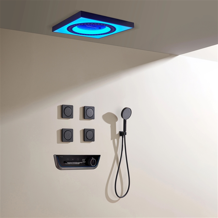 Fontana Levico Modern Matte Black Color Changing LED Digital Shower System