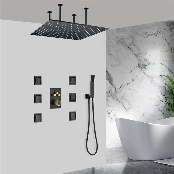 Fontana Matte Black and Gold Shower System