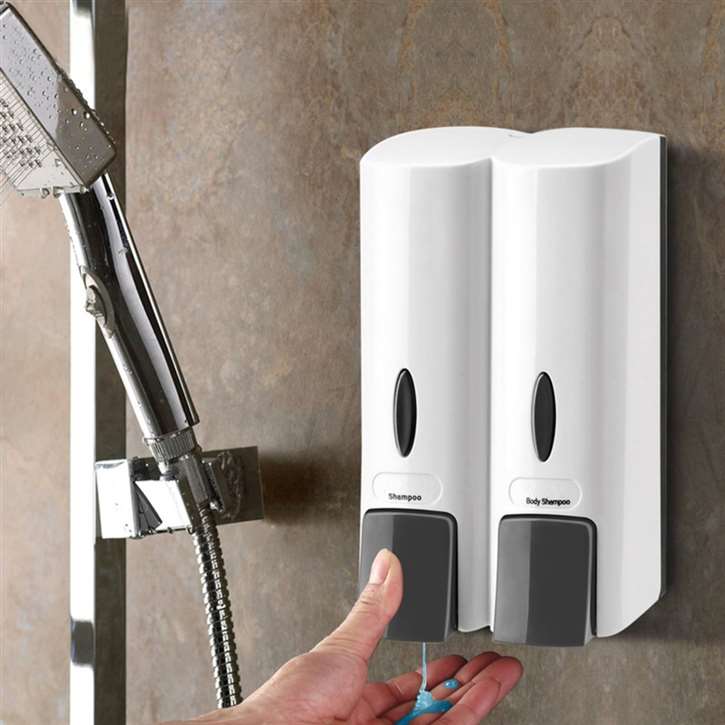 FontanaShowersï¿½ Sierra Wall Mount Two Chamber White Manual Liquid Soap Dispenser