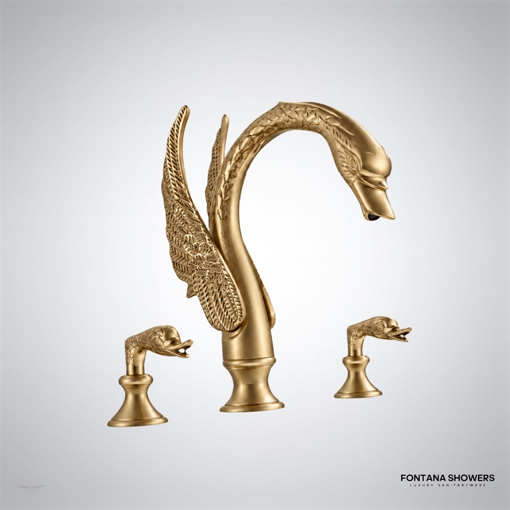 Brushed gold dual-handle swan faucet