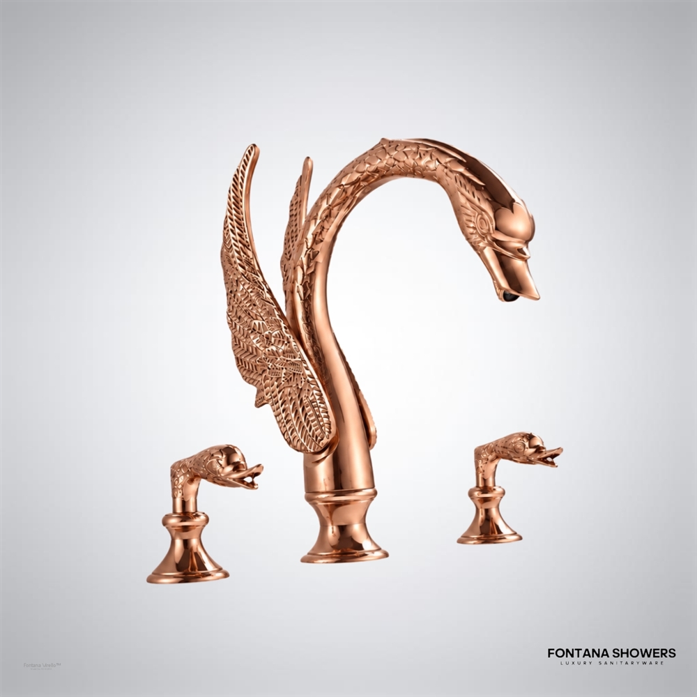 Rose gold dual-handle swan faucet