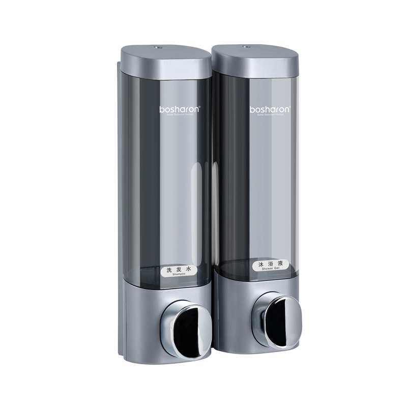 Fontana Atlanta Wall Mount Silver Gray Dual Container Manual Liquid Hand Soap Dispenser