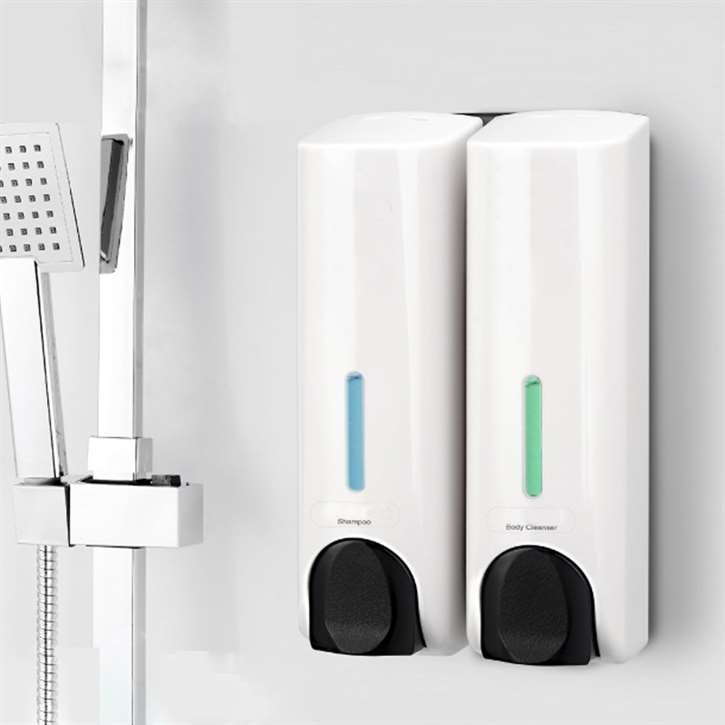 Fontana Peru Wall Mount White Dual Container Manual Liquid Hand Soap Dispenser