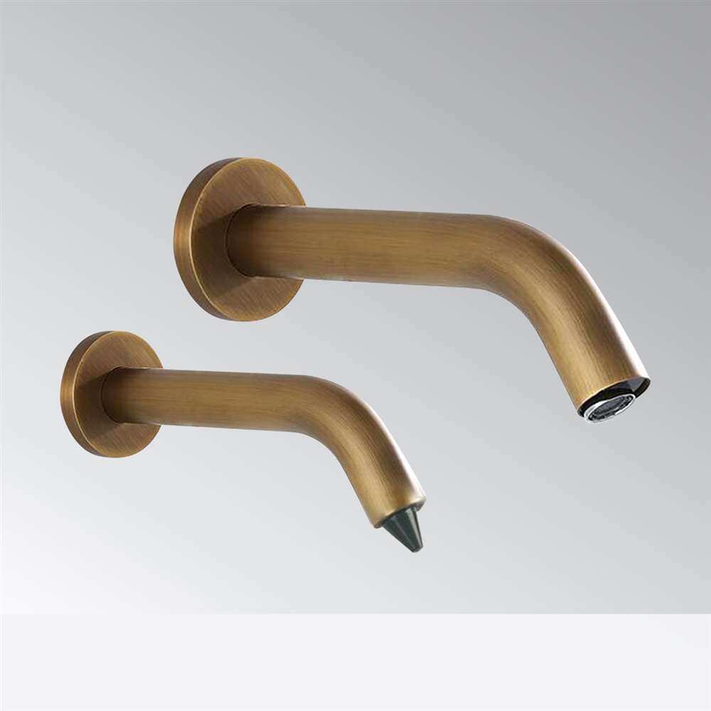 Antique Brass Dual Wall Set (Faucet + Soap)