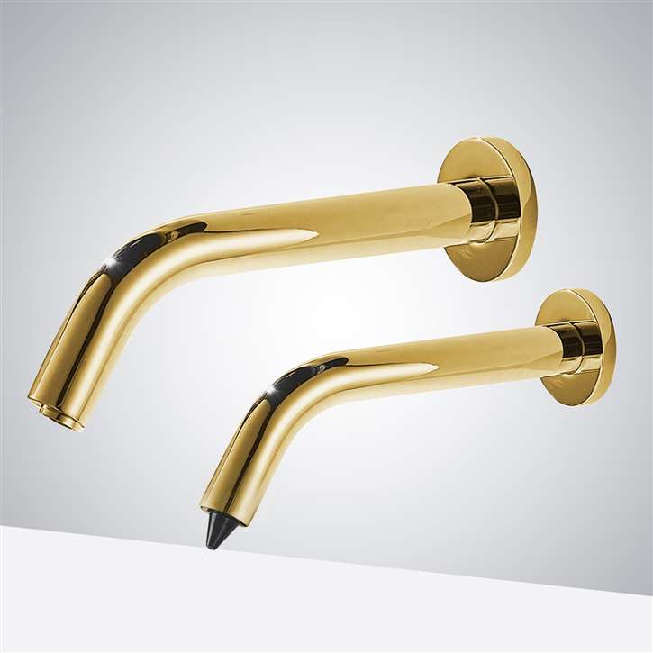 Fontana Dijon Solid Brass Gold Wall Mount Commercial Automatic Sensor Faucet And Sensor Liquid Foam Soap Dispenser