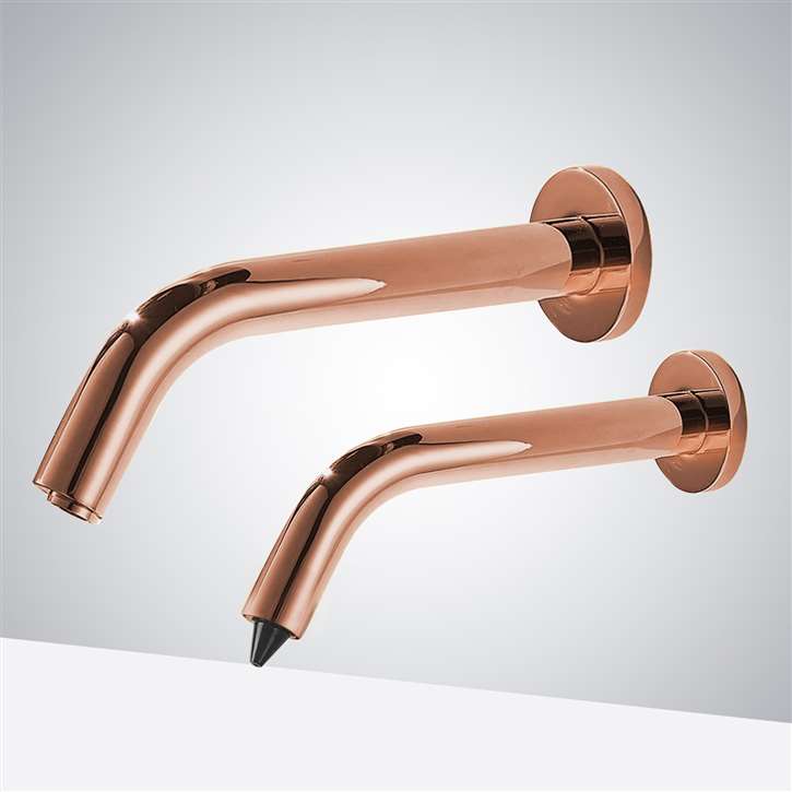 Fontana Dijon Solid Brass Rose Gold Wall Mount Commercial Automatic Sensor Faucet And Sensor Liquid Foam Soap Dispenser