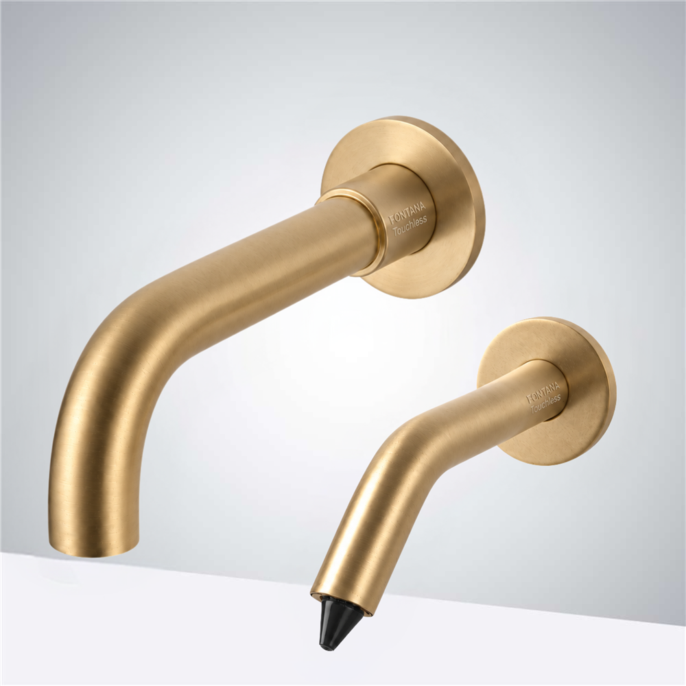 Fontana Intelligent Smart Sensor Faucet with Matching Liquid Soap Dispenser in Brushed Gold
