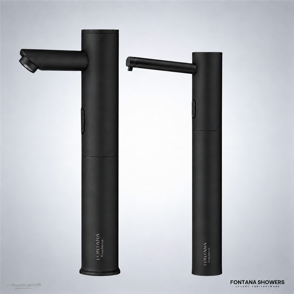 Fontana Commercial Automatic Matte Black Sensor Faucet with Matching Automatic Soap Dispenser for Restrooms