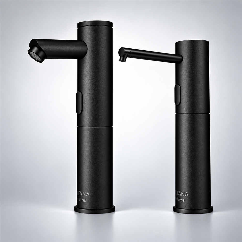 Fontana Commercial Automatic Matte Black Sensor Faucet with Matching Automatic Soap Dispenser for Restrooms