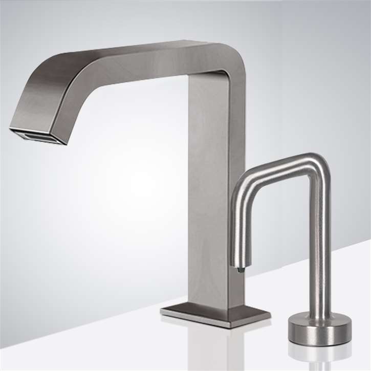 Fontana Commercial Hands Free Automatic Sensor Faucet and Touchless Liquid Soap Dispenser in Brushed Nickel Finish