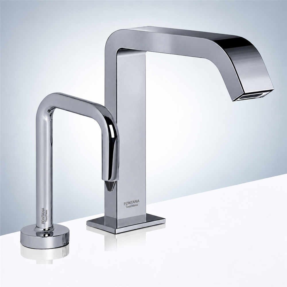 Fontana Commercial Hands Free Automatic Sensor Faucet and Touchless Liquid Soap Dispenser in Chrome Finish