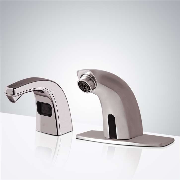 Fontana Touchless Basin Automatic Commercial Brushed Nickel Sensor Faucet with Matching Soap Dispenser for Restrooms