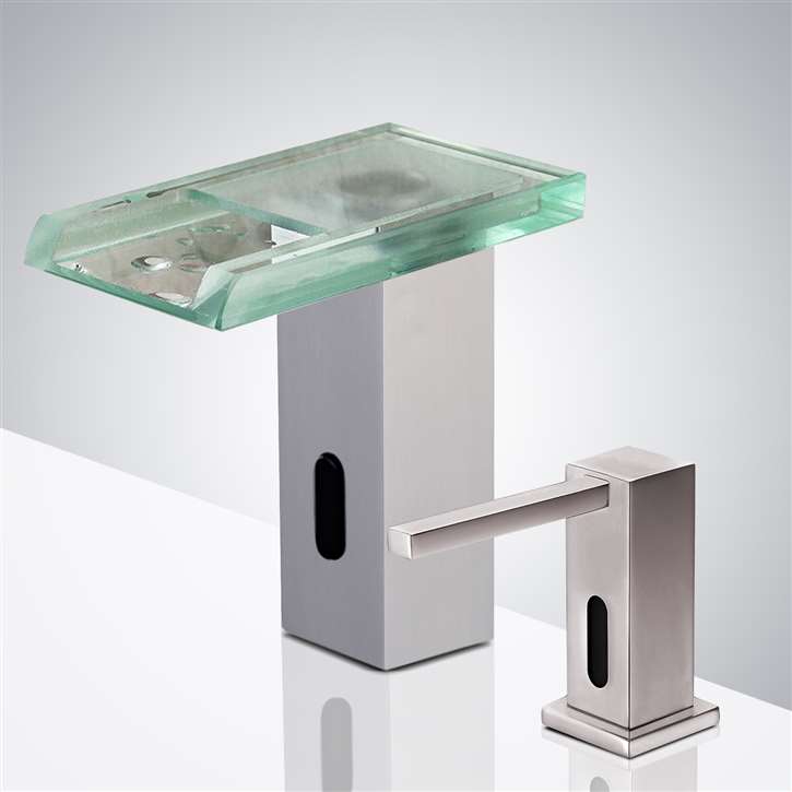 Fontana Touchless Basin Automatic Commercial Brushed Nickel Sensor Faucet with Matching Soap Dispenser for Restrooms