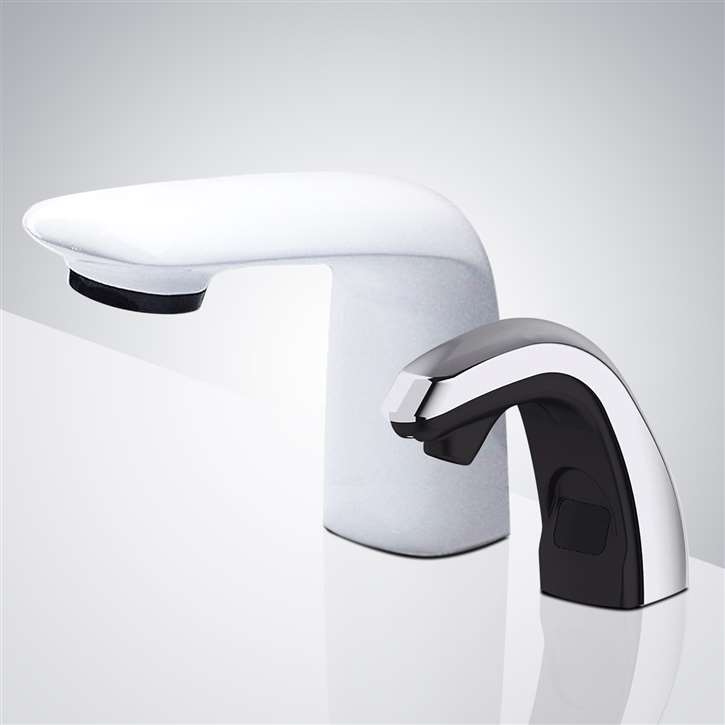 Fontana Brass Commercial Touchless Automatic Deck Mount Sensor Faucet with Matching Soap Dispenser in Chrome