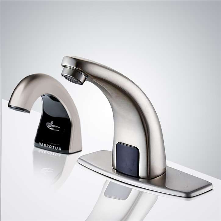 Fontana Melo Automatic Commercial Sensor Brushed Nickel Faucet and Soap Dispenser for Restrooms