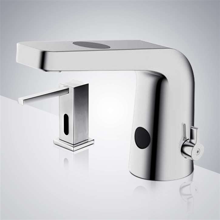 Fontana Reno Commercial Temperature Control Chrome Plated Automatic Infrared Sensor Sink Faucet with Matching Soap Dispenser