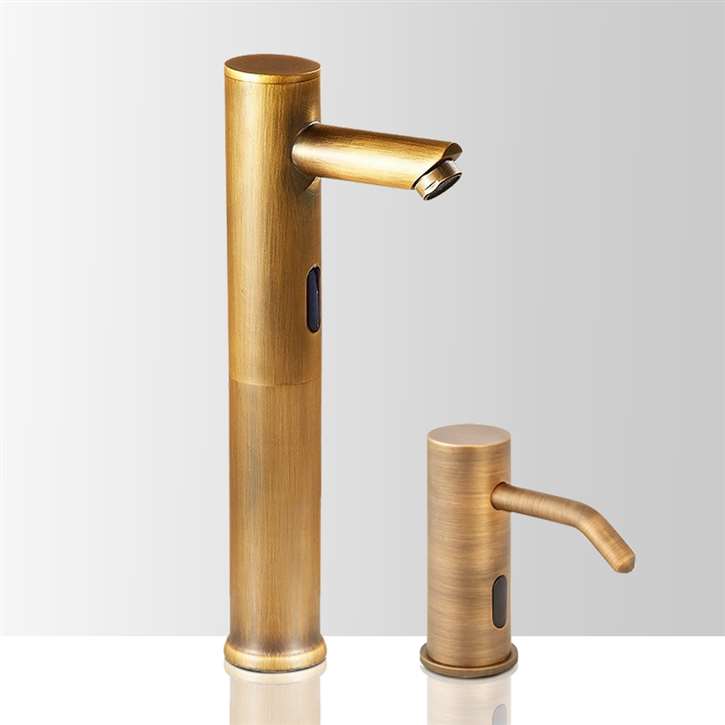 Fontana Antique Gold Commercial Automatic Motion Sensor Faucet with Matching Commercial Liquid Soap Dispenser