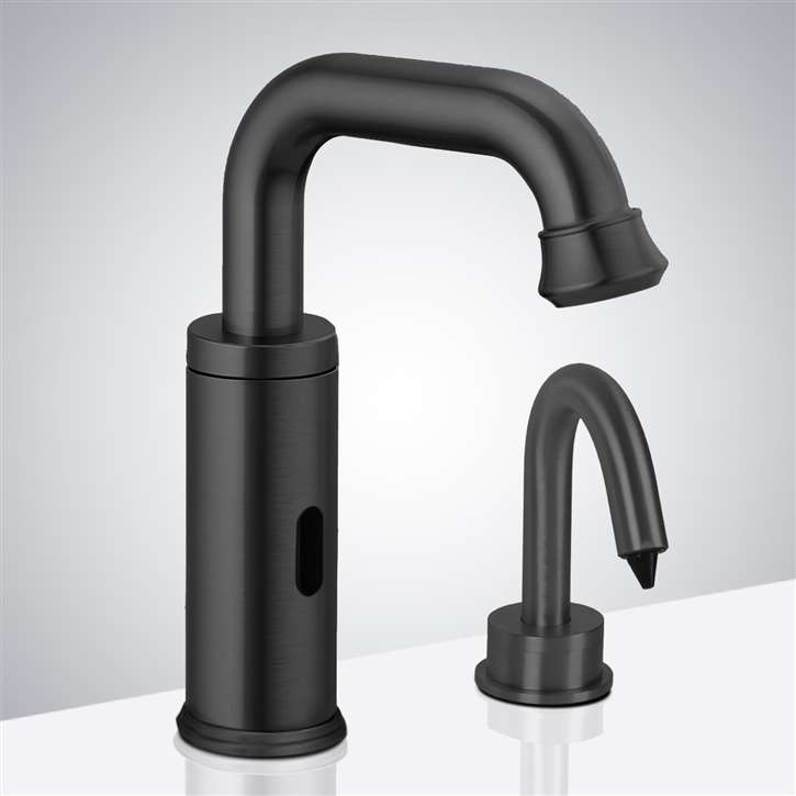 Fontana Commercial Dark Oil Rubbed Bronze Touchless Automatic Sensor Faucet with Matching Soap Dispenser for Restrooms