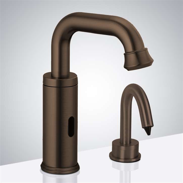 Fontana Commercial Light Oil Rubbed Bronze Touchless Automatic Sensor Faucet with Matching Soap Dispenser for Restrooms