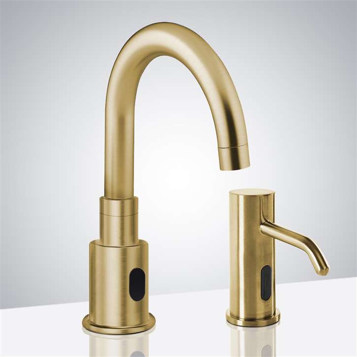 Fontana Commercial Brushed Gold Touchless Automatic Sensor Faucet and Automatic Soap Dispenser for Restrooms