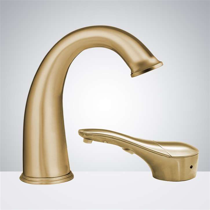 Fontana Commercial Brushed Gold Touchless Automatic Sensor Faucet with Matching Automatic Soap Dispenser for Restrooms
